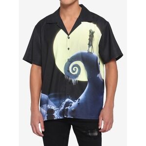 Disney Nightmare Before Christmas Shirt Mens M Black Button Up Jack & Sally
